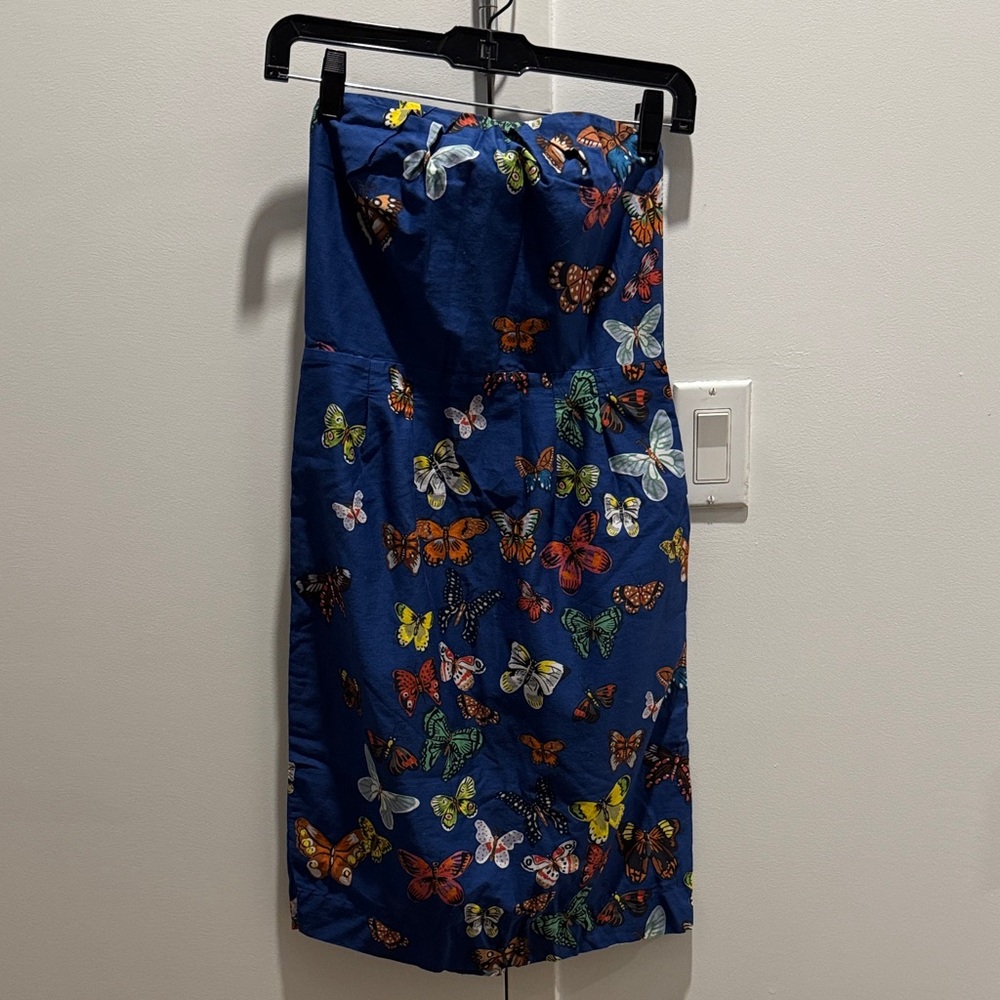 Anthropologies brand Butterfly Print Blue dress strapless size 2
